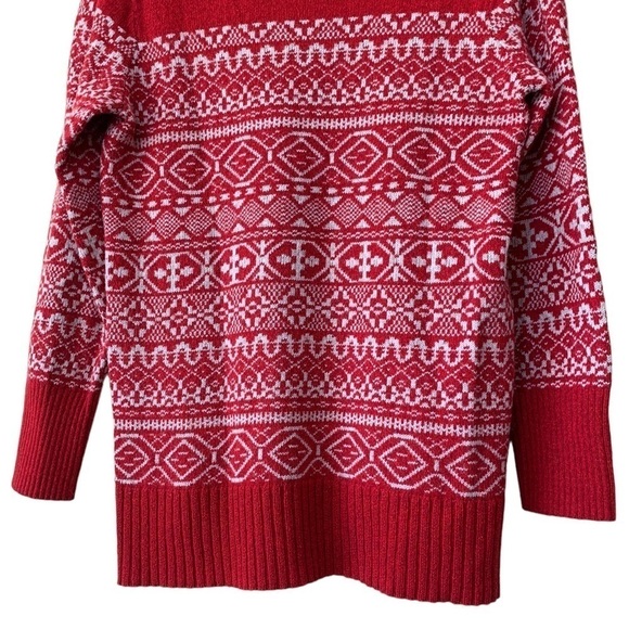 Eddie Bauer Red and White Fair Isle Cowl Neck Wool Blend Pullover Sweater Size L - Picture 7 of 11